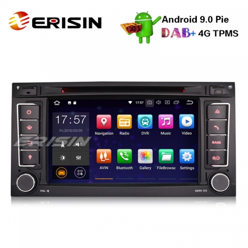 Erisin ES4856T 7" Android 9.0 Estéreo GPS para automóvil TPMS Sat Nav DVD DAB + Para VW T5 Multivan Touareg