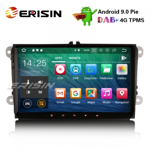 Erisin ES4818V 9" DAB + Android 9.0 Estéreo para automóvil VW Golf Passat Tiguan Polo Seat Skoda GPS OPS