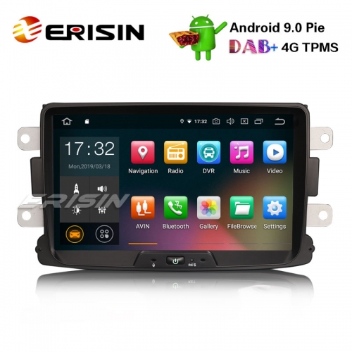 Erisin ES4829D 8" Android 9.0 Autoradio GPS 4G Autoradio DAB pour Renault Dacia Duster Logan Sandero Dokker Lodgy