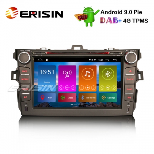 Erisin ES2916C 8" DAB + Android 9.0パイカーステレオGPS WiFi DVR TPMSトヨタコロラ2007-11 Sat Nav