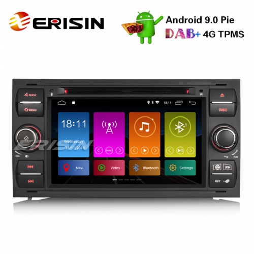 Erisin ES2931FB 7インチDAB + Android 9.0カーステレオGPS Sat Nav 4GフォードフォーカストランジットS / C-Max Kuga Galaxy