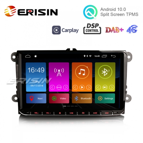 Erisin ES3101V 9" DAB+ DSP Android 10.0 Stereo GPS Navi CarPlay Für VW Passat CC Golf Touran Polo Sitz