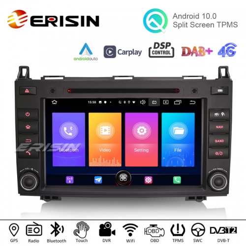 Erisin ES2721B 8 inch Android 10 Car Stereo DAB+ GPS DSP Carplay WiFi Mercedes-Benz A/B Class W169 Vito Viano Sprinter VW Crafter Sat Navi