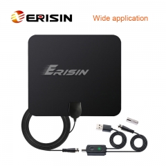 Erisin ES163 Antena de TV Digital Interna Antena HDTV Receptor de Sinal Amplificado 50 Milhas 4K 1080P DVB-T2 TDT VHF UHF 360°