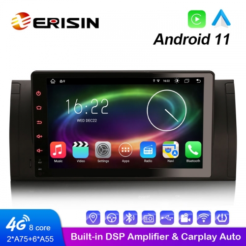 Erisin ES8693B 9" Android 11.0 lecteur multimédia de voiture Radio automatique intégré 4G WiFi CarPlay et système GPS automatique pour BMW E39 X5