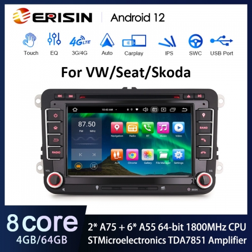 Erisin ES8548V 7&quot; DSP Android 12.0 Car Stereo CarPlay &amp; Auto GPS 4G DAB+ para VW Golf Passat Tiguan Polo Eos Seat Skoda Stereo