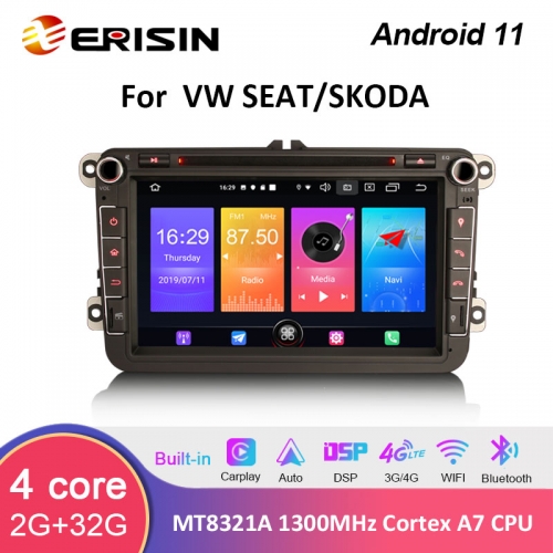 Erisin ES2715V 8" Android 11.0 VW EOS Golf 5/6 Polo Passat Tiguan T5 Multivan Seat Car Stereo GPS Navi CarPlay DSP DVD DAB+ Radio