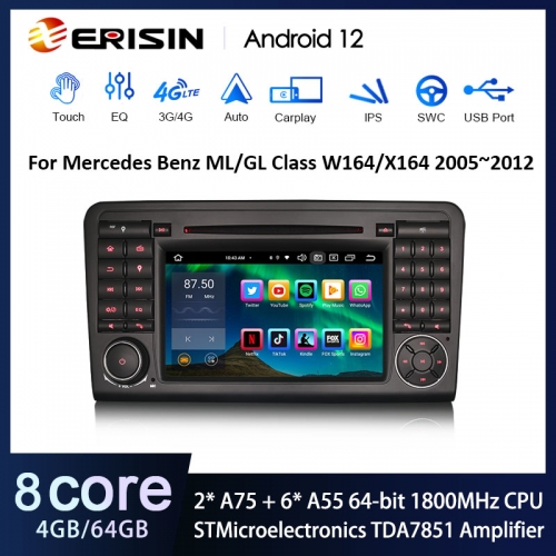 Erisin ES8583L 7" Android 12.0 Car DVD Player GPS For Benz ML-Class W164 GL-Class X164 CarPlay Auto Radio DSP IPS Car Stereo