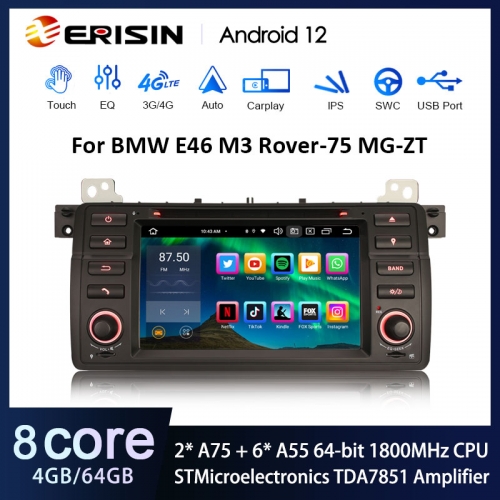 Erisin ES8546B 7" Android 12 IPS Autoradio GPS Wireless CarPlay Auto Stereo SWC DTV DSP For BMW E46 M3 Rover 75 MG ZT