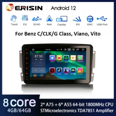 Erisin ES8587C Android 12 IPS Autoradio GPS Wireless CarPlay Stereo For Mercedes Benz G-Class W463 C-Class W203 S203 Viano Vito SWC DTV DSP