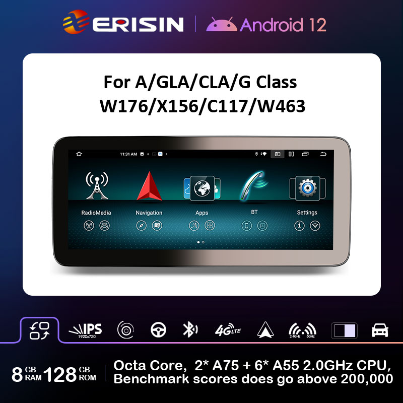 Erisin ES46GA45 Android 12 Autoradio GPS Stereo For Mercedes Benz GLA-X156 CLA-C117 A-W176 G-W463 APS CarPlay Android Auto DSP WiFi DAB+ SWC 128G