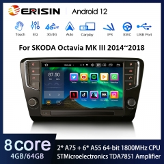 Erisin ES8527S 9" Android 12.0 Car Multimedia System For Skoda Octavia MK III Stereo GPS Carplay AUTO Radio 4G DSP IPS Screen
