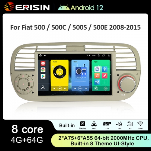 Erisin ES8905FW 7" Android 12.0 Autoradio GPS For Fiat 500/500C/500S 500E Bluetooth 4G SIM Card Wireless CarPlay Auto Stereo SWC DTV DSP
