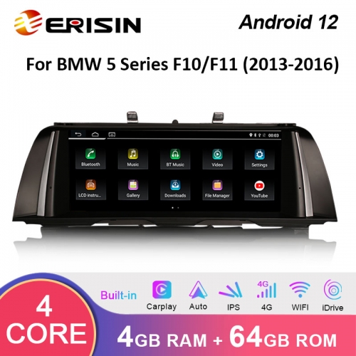 Erisin ES3625B 10.25" HD IPS-Screen Android 12.0 Car Stereo System GPS WiFi 4G SIM WiFi Wireless Apple CarPlay For BMW 5 Series F10/F11 NBT