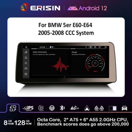 Erisin ES4660C 8G+128G IPS Android 12.0 Car Stereo GPS Radio For BMW 5 Series E60 E61 E63 E64 CCC WiFi 4G LET CarPlay Android Auto SWC