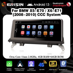 Erisin ES3370C HD 2K IPS Qualcomm Snapdragon Android 13 Car Stereo for BMW X5 E70 X6 E71 CCC GPS Satnav Bluetooth 5.0 CarPlay Android AUTO WiFi