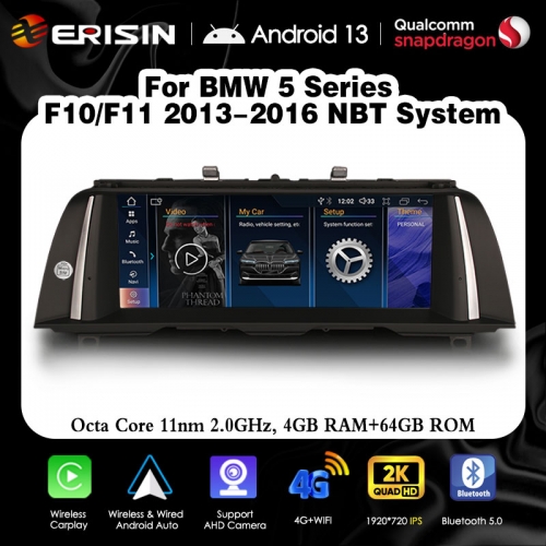 Erisin ES3310N HD 2K IPS Android 13 Car Stereo GPS Satnav for BMW 5 Series F10/F11 NBT System Bluetooth 5.0 CarPlay Android AUTO WiFi