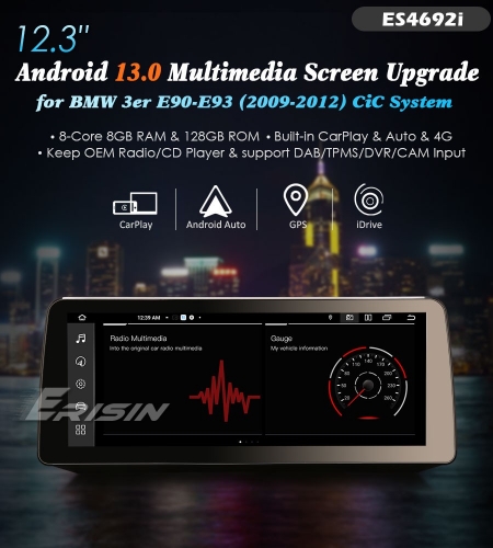 Erisin ES4692i Android 13.0 Car Stereo GPS For BMW 3 Series E90 E91 E92 E93 CarPlay Auto Radio DSP IPS Multimedia 8G+128G