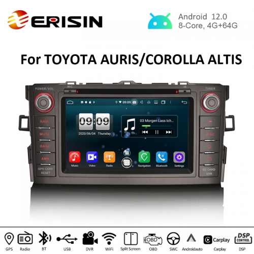 Erisin ES8704A 7" Octa-Core Android 12.0 Car Stereo GPS Satnav For TOYOTA Corolla Altis Auris Auto Radio OBD2 WiFi CarPlay DVR Bluetooth DSP