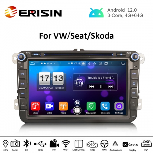 Erisin ES8715V 8" DSP Android 12.0 Car Radio CarPlay Auto For VW Seat Skoda GPS 4G DAB+ WiFi Stereo GPS System