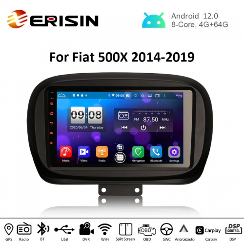 Erisin ES8750F 9" Octa-Core Android 12.0 Car Stereo for Fiat 500X 2014 Radio CarPlay & Auto DSP GPS TPMS DSP 4G OBD