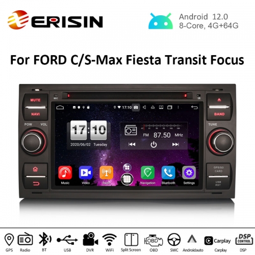 Erisin ES8766FB 7" PX5 DSP Android 12.0 Car DVD CarPlay & Auto GPS 4G DAB+ for Ford C/S-Max Galaxy Kuga Focus Transit