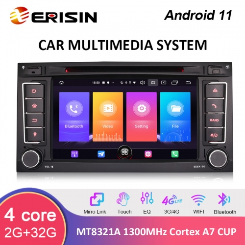 Erisin ES2756T 7" Android 11.0 Car DVD Player GPS for VW TOUAREG T5 Multivan Multimedia DAB+ WiFi Bluetooth