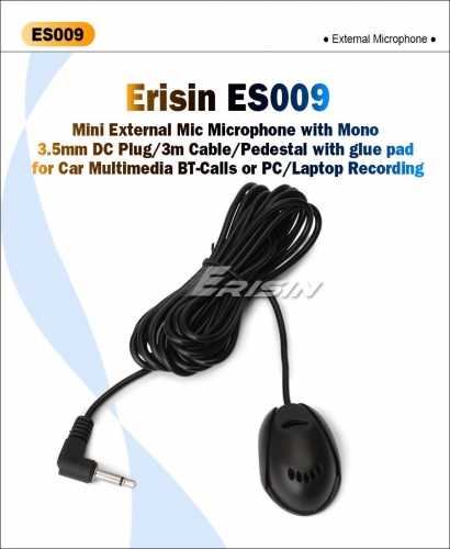 Erisin ES009 Mini Extemal Microphone 3.5mm DC Plug with Clip For Car Multimedia BT-Calls or PC/Laptop Recording