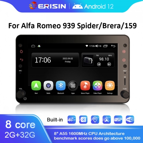 Erisin ES4120R 7" Android 12.0 Car Stereo GPS For Alfa Romeo Spider Brera 393 DSP Wireless Apple CarPlay Android Auto 4G SIM Slot Module