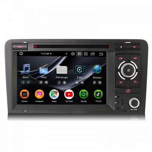 Erisin ES9127A 8G+128G Android 16.0 Car Multimedia DVD For AUDI A3 (2003-2011) S3 RS3 RNSE-PU Stereo Radio DSP CarPlay & Auto 4G LTE Slot IPS BT5.0 GP