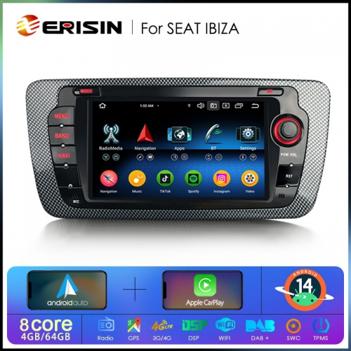 Erisin ES6722S Android 14.0 Car Multimedia For SEAT IBIZA Stereo GPS Navigation CarPlay Auto Radio DSP 4G LTE BT5.0