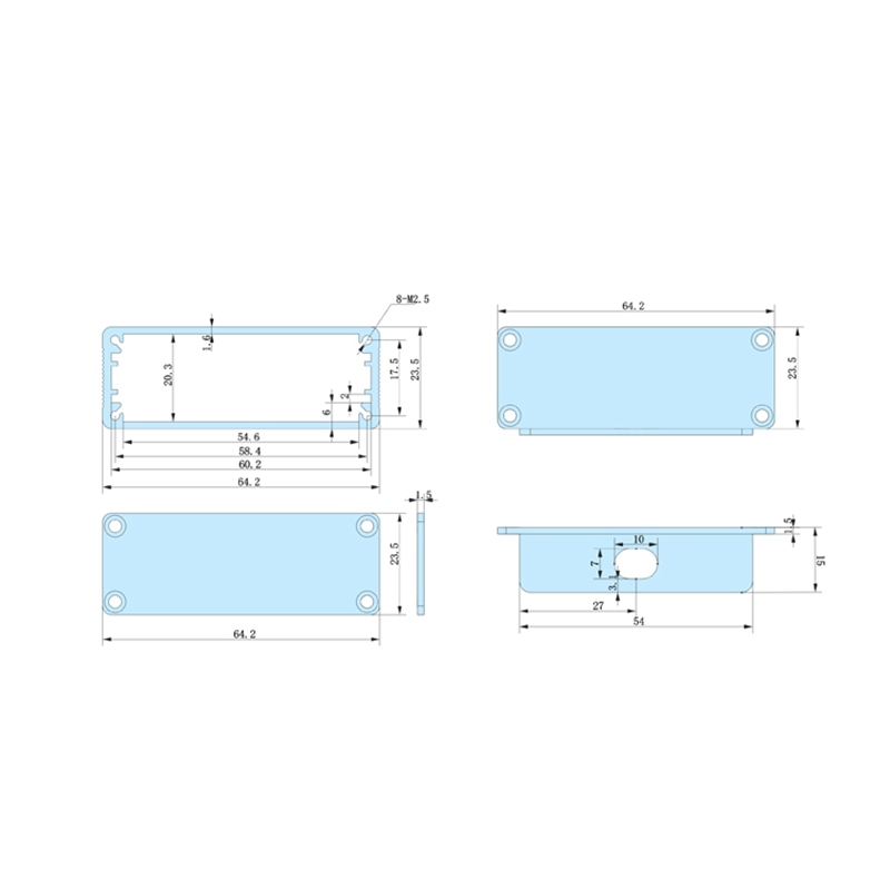 64*23.5铝型材外壳/PCB线路板铝盒/仪表仪器铝壳体/DIY电源盒