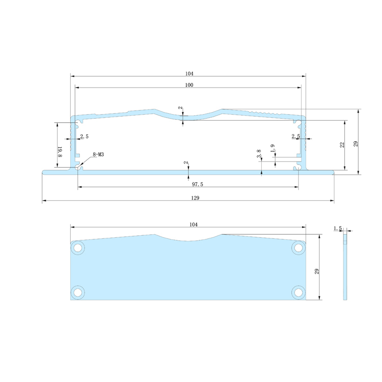 129*29-L electronic enclosure design aluminum extrusion material large project box