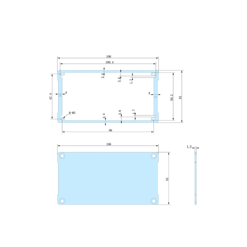 106*55-L brushed aluminum alloy case pcb instrument box metal electronic project enclosures