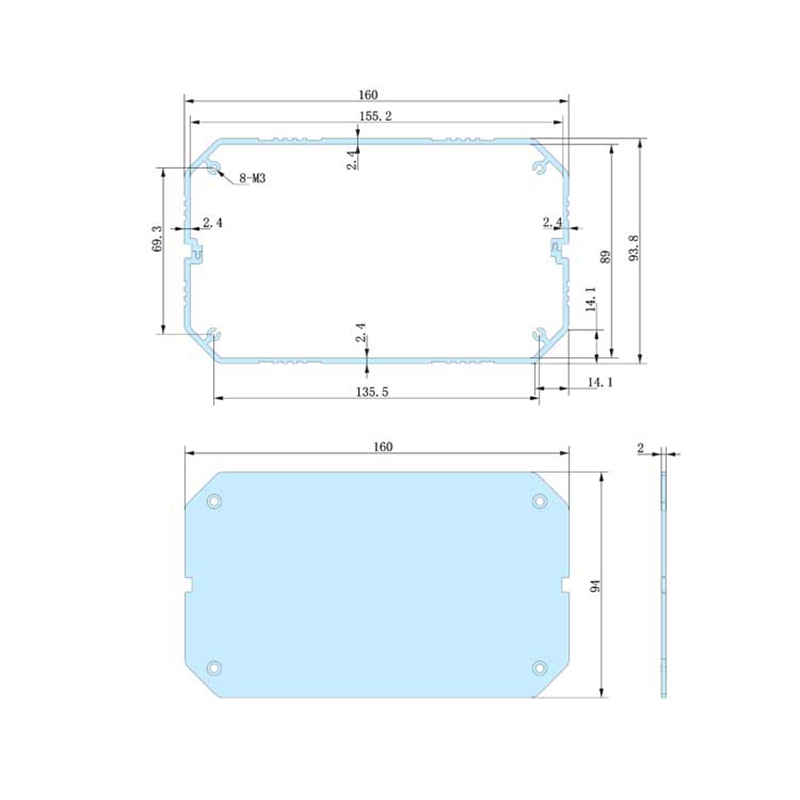 160*94-250分体铝合金盒子电源盒仪器仪表铝型材壳体控制器外壳