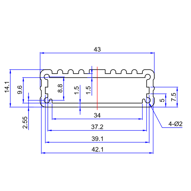 43*13aluminum extrusion housing case for electronics circuit board