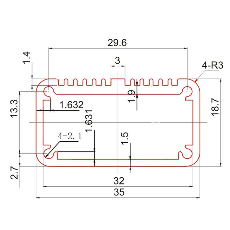 34*18Aluminum extrusion for heatsink housing for PCB connection box