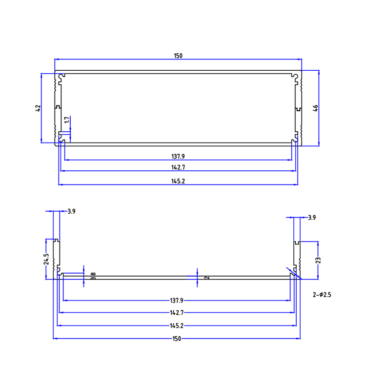 150*46PCB铝盒带固定铝型材壳体移动电源主板铝外壳控制器BIY铝壳