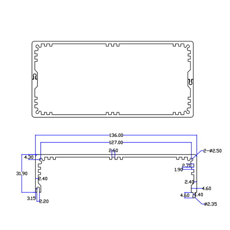 136*64PCB铝型材外壳铝盒铝型材仪表外冲皇冠带固定上盖可取铝壳