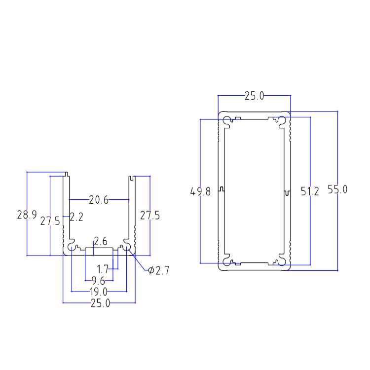 55*25 alibaba china manufacture aluminum case supplier electronics aluminum extrusion profile