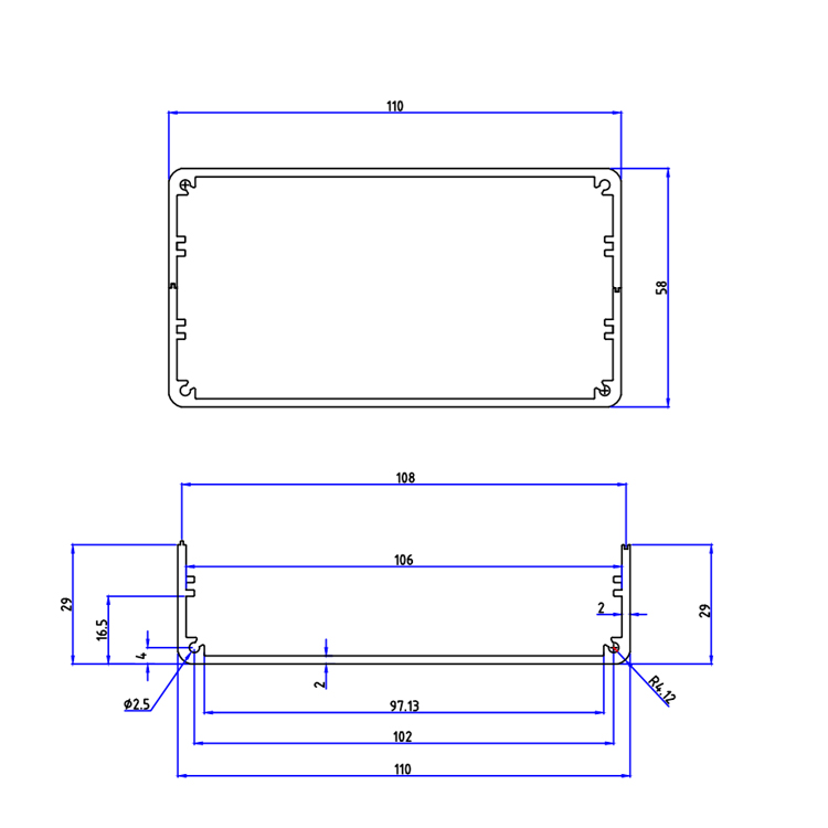 110*58Aluminium Housing Boite aluextruded aluminum profiles enclosures electronics distribution box