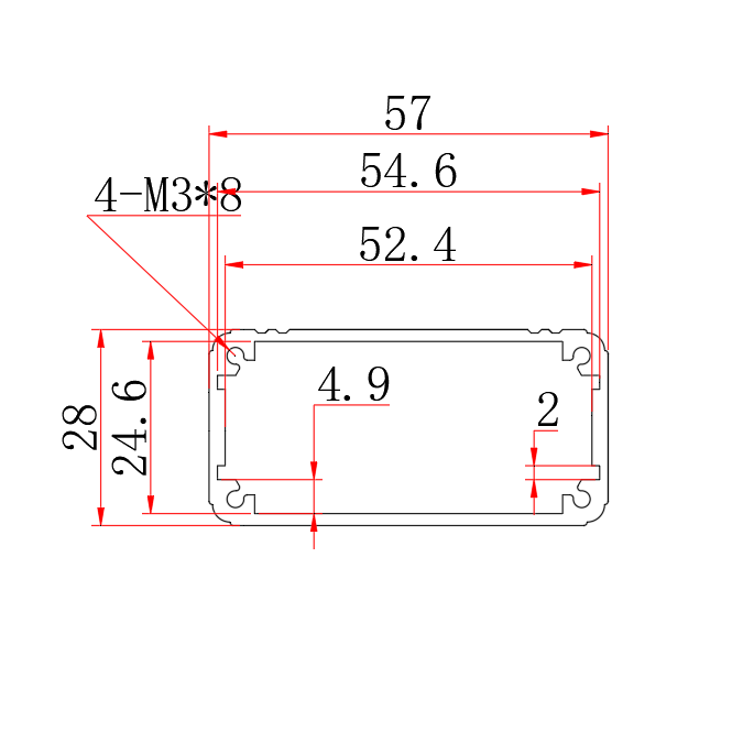 aluminium tube 57*28-L anodized enclosure suppliers extruded aluminium box case