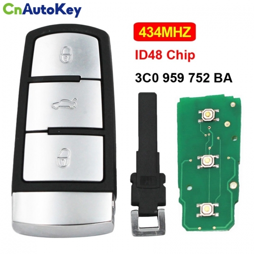 CN001017  3CO 959 752 BA 3 Button Remote Key 434MHz Smart Key Fob for VW Passat CC Magotan with ID48 Chip