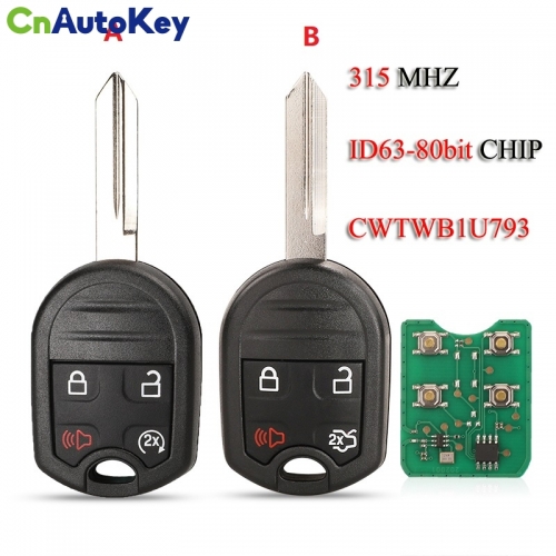 CN018021 Remote Car Key For Ford Mustang Expedition Explorer Taurus Flex 4Buttons 315MHZ ID63-80bit Chip CWTWB1U793