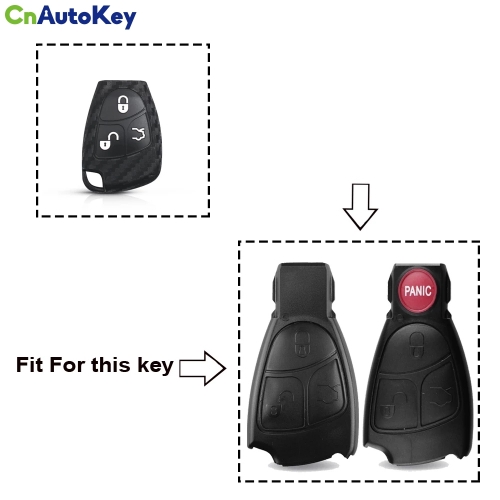 CS002050   Key Rings Carbon Fiber Car Key Silicone Case Protector For Mercedes-Benz B C E ML S CLK CL Fob 3 Buttons Keyless Entry