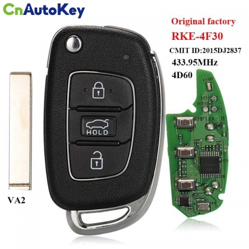 CN020186    Remote Flip Car Key Control 433.95/434Mhz 4D60 For Hyundai Verna RKE-4F30 2015DJ2837 Original Factory 3 Button