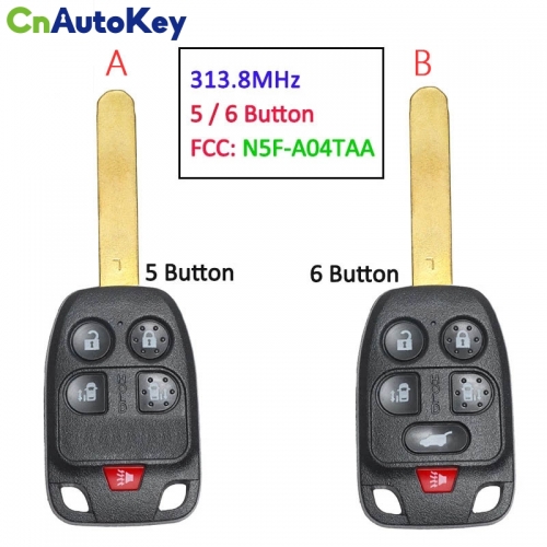 CN003140   Remote Key Fob 5 / 6 Button 313.8MHz ID46 for 2011 2012 2013 2014 Honda Odyssey, FCC: N5F-A04TAA