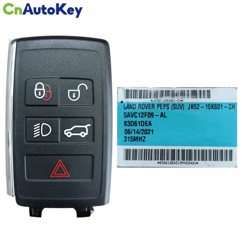 CN004040 OEM Smart key for Land/Range Rover 2018+ Buttons:4+1 / Frequency:315MHz / Transponder: HITAG PRO / Part No: PEPS(SUV) JK52-15K601-CH Keyless 