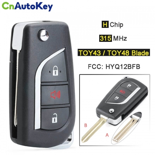 CN007249   315MHz H Chip FCC: HYQ12BFB, 89070-06790 Replacement Flip Folding 3 Button Remote Key Fob for Toyota Camry 2018 2019 2020 1 order