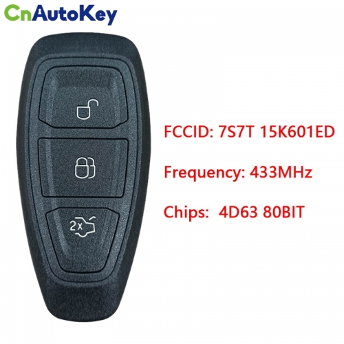 CN018042 2011-2019 For Ford Focus Fiesta C-Max 3 Button Smart Key PEPS KR55WK48801 4D63 chip